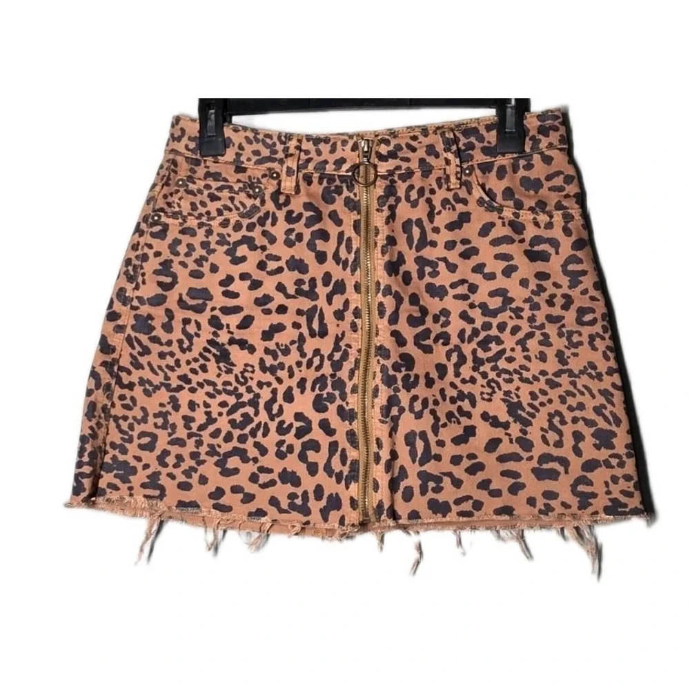 We The Free People Womens Size 27 Zip it‎ Up Leopard Print Mini Skirt